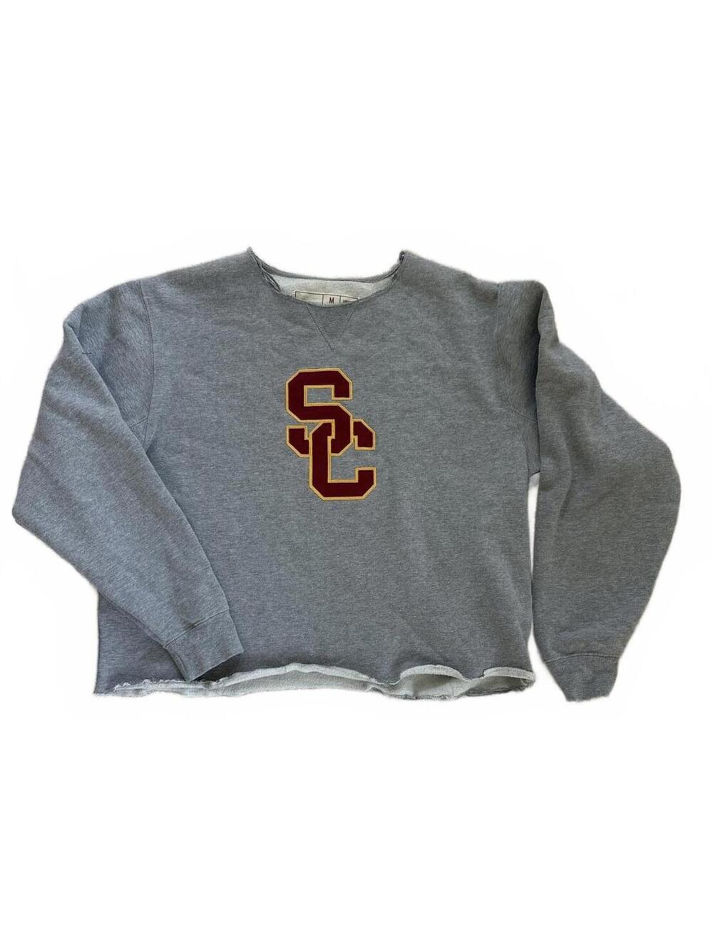 USC Trojans Cropped Collegiate Sweatshirt – Gray/Maroon/Gold – Size M